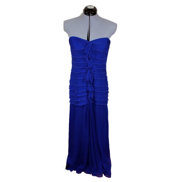 VTG LIANCARLO COUTURE Sz 10 Blue Ruffle Gown Silk Sweetheart Formal Evening - Picture 1 of 5